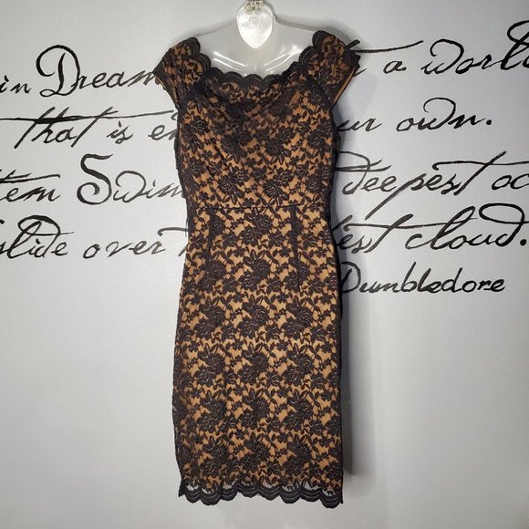 NWT Connected Apparel Black Lace, Nude Lined Sleeveless Cocktail Dress, 12 - Picture 5 of 9